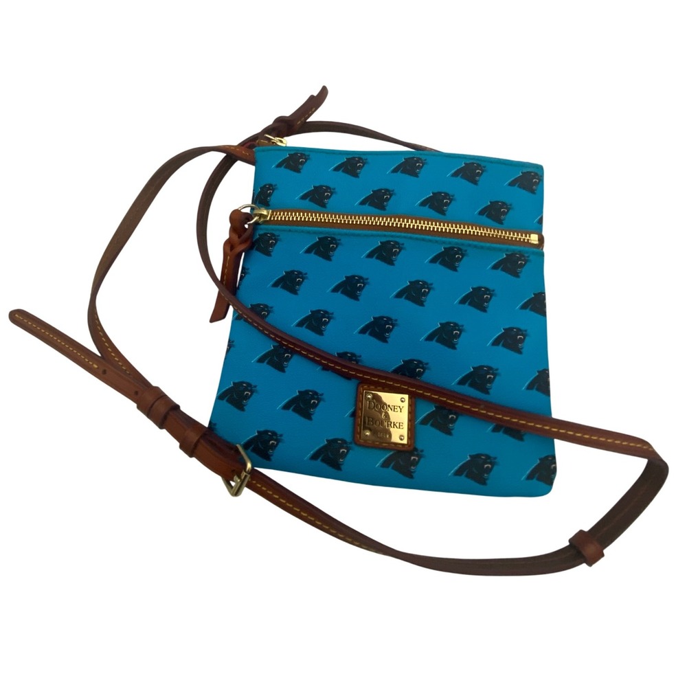 Dooney & Bourke Blue NFL Panther Print Crossbody Bag Adjustable Strap Purse EUC